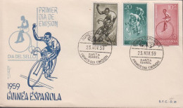 1959. GUINEA ESPANOLA. Beautiful FDC With Bicycle Motive With Complete Set Cancelled Firs... (michel 360-362) - JF440083 - Guinea Española