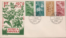 1959. GUINEA ESPANOLA. Beautiful FDC With Complete Set PRO INDIGENAS Cancelled First Day ... (michel 356-359) - JF440085 - Guinea Española