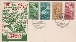 1959. GUINEA ESPANOLA. Beautiful FDC With Complete Set PRO INDIGENAS Cancelled First Day ... (michel 356-359) - JF440087 - Guinea Española