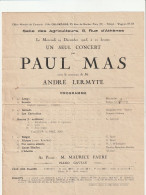 Ville De PARIS , Salle Des Agriculteurs 8 Rue D'athène , Un Seul Concert Par PAUL MAS 9 Décembre 1923 - Programmes