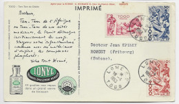 TOGO 3FR60+10C+50C CARTE PUB IONYL LOME RP 16.4.1953  POUR SUISSE PEU COMMUN POUR ETRANGER - Cartas & Documentos