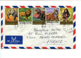 GUINEE- ANIMAUX - Affranchissement Sur Lettre Pour La France - Eléphant Lion Hippopotame Oryx Singe - Other & Unclassified