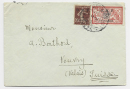 SYRIE SYRIA  SEMEUSE 20C BRUN  + 40C MERSON LETTRE COVER BEYROUTH 1921  TO SUISSE - Storia Postale