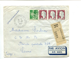 FRANCE  Marianne Decaris 3 X 0.25 + 0.10 Moissonneuse Sur Lettre Recommandée Pour Le Togo - 1960 Marianne Van Decaris