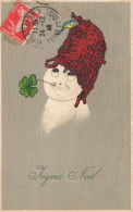 Bonhomme De Neige Humanisé * CPA Illustrateur * Porte Bonheur Trèfle 4 Feuilles * Joyeux Noël * Snowman - Other & Unclassified