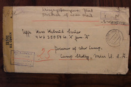 KRIEGSGEFANGENENPOST 1944 German POW USA Camp Shelby Feldpost WK Reich Allemagne Censure Cover Taxe KG - Covers & Documents