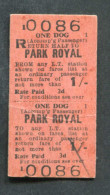 Ticket De Métro Londonien Pour Chien 1958 "Park Royal - One Dog - London Transport" Londres - Europe