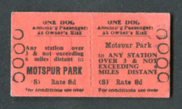 Ticket De Train Londonien Pour Chien Royaume-Uni 1957 "Motspur Park - One Dog - British Transport" Londres - Europa