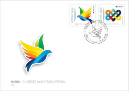 LATVIA 2023 EUROPA CEPT BIRD PEACE AND HUMANITY Stamp Set FDC - 2023