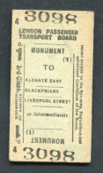 Ticket De Métro De Londres Royaume-Uni 1935 "Monument" Edmondson Ticket - Europe