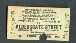 Ticket De Métro De Londres Royaume-Uni 1928 "Liverpool Street To Alderscate Street (Barbican)" Edmondson Ticket - Europa