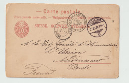Entier Postal De 1884, Au Départ De SUISSE Pour AUDINCOUR (Doubs) - Voir Les 2 Scans - Andere & Zonder Classificatie