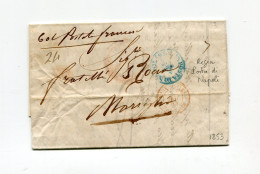 !!! LETTRE DE NAPLES DE 1853 POUR MARSEILLE, CACHET BLEU "REGIA POSTA DI NAPOLI" - Napoli