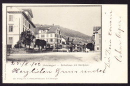 1902 Gelaufene AK Aus Unterägeri, Marke Eckmangel. Schulhaus Mit Dorfplatz - Unterägeri