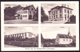 1929 Gelaufene AK Aus St. Margarethen, 4 Bildrig. Gasthaus Zur Krone, Schulhaus, Schifflistickerei Und Kirche. - Sonstige & Ohne Zuordnung