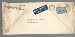 58060) Canada Airmail Ottawa Postmark Cancel 1951 To Pres Harry Truman, USA - Poste Aérienne
