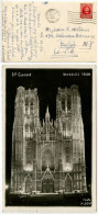 Belgium 1930 RPPC Postcard Bruxelles-Brussel, Ste Gudule Cathedral; Scott 187 - 1fr. King Albert I - Bruxelles La Nuit