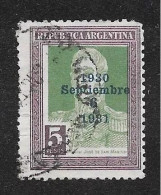 Argentina 1931 San Martin 5$ September Revolution Overprint Used. HCV - Usati