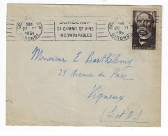 BORDEAUX R.P. Gironde Lettre 1°Ech 15F Clemenceau Yv 918 Ob 1951 Meca RBV Sa Gamme De Vins Incomparable  BOR331 - Mechanical Postmarks (Advertisement)