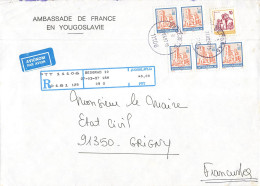 LETTRE COVER REC AVION AMBASSADE DE FRANCE EN YOUGOSLAVIE BEOGRAD 27 3 1997 POUR FRANCE GRIGNY - Storia Postale