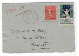 PARIS 25 Rue Danton Carte Lettre 50c Semeuse Lignée Yv 199 Errinophile Tuberculose Ob Meca 1928 - 1903-60 Semeuse A Righe