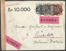 GREECE - GERMANY OCCUPAT.- EXPRES LETTER 10.000/15 Dr. HYPERINFLATION 10x25.000 Dr - PIRAEUS To BOHEMIA - 19. VII. 1944. - Interi Postali