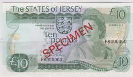 Jersey Banknote Ten Pound (Pick 13as)  SPECIMEN Overprint Code FB - Superb UNC Condition - Jersey