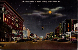 Alabama Selma Broad Street Looking South At Night Curteich - Andere & Zonder Classificatie