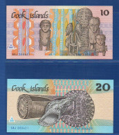 COOK ISLANDS - SET P. 4 + P. 5 –  10 + 20 Dollars ND (1987) UNC, S/n BAJ 000421 + CAJ 000421 LOW NUMBER - Cook Islands
