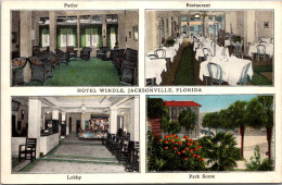 Florida Jacksonville Hotel Windle Parlor Restaurant Lobby And Park Scene - Jacksonville