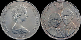Gibraltar 1 Crown 1981- Prince Charles And Lady Diana UNC - Gibraltar