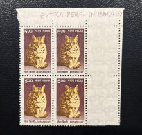 India 2000 Error 9th Definitives Series Rs.5 Leopard Cat Block Of 4 Error "NO PRINT On LAST VERTICAL PAIR" MNH Per Scan - Other & Unclassified