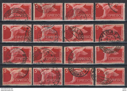 REPUBBLICA:  1945/52  EX. DEMOCRATICA  R. -  £. 5  ROSSO  BRUNO  US. -  RIPETUTO  16  VOLTE  -  SASS. EX 25 - Poste Exprèsse/pneumatique