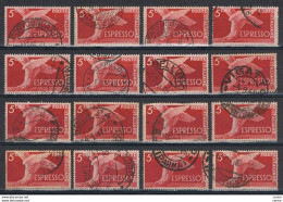 REPUBBLICA:  1945/52  EX. DEMOCRATICA  R. -  £. 5  ROSSO  BRUNO  US. -  RIPETUTO  16  VOLTE  -  SASS. EX 25 - Express/pneumatic Mail