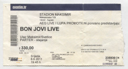 BON JOVI - Rock Band, Concert Zagreb Croatia, Ticket Billet - Concert Tickets