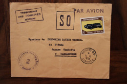 1970 Comores Trésorerie Générale Pour France Carcassonne Cover Air Mail Poste Aerienne Par Avion - Cartas & Documentos