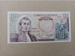 Billete De Colombia De 10 Pesos Oro 1980, Nº Bajo 00484987, UNC - Colombie