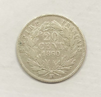 France FRANCIA  NAPOLEONE III 1852-1870  20 CENTS 1860 BB RARA E.619 - 20 Centimes