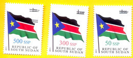 SOUTH SUDAN 2017 Surcharge Overprint VARIETY Thin Font 50, 300 & 500 SSP On 1 SSP Flag Stamp Südsudan Soudan Du Sud - South Sudan
