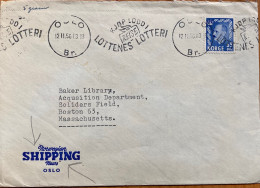 NORWAY 1956, COVER USED TO USA, NORWEGIAN SHIPPING NEWS, MACHINE SLOGAN, KJOP LODDI REISE LOTTENS LOTTERI, KING HAAKON S - Storia Postale