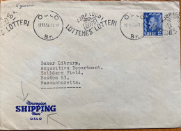 NORWAY 1956, COVER USED TO USA, NORWEGIAN SHIPPING NEWS, MACHINE SLOGAN, KJOP LODDI REISE LOTTENS LOTTERI, KING HAAKON S - Lettres & Documents