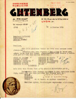 FACTURE.LYON.IMPRIMERIE.PUBLICITE.AGENCE GUTENBERG.A.FRIMAT DIRECTEUR 8-10 RUE DE LA VILLARDIERE. - Printing & Stationeries