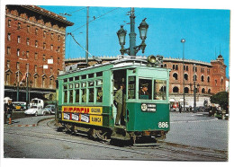 TRAM-VIES DE BARCELONA.- COTXE 886.- PLAZA ESPAÑA. DESEMBRE 63.-  BARCELONA.- ( CATALUNYA ) - Strassenbahnen