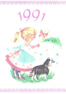 Delcampe - Pocket Calendar, Girl With Stick And Dog, 1991 - Petit Format : 1991-00