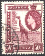 Used Stamp Fauna Giraffe Queen Elizabeth II 1954 From Uganda Kenya Tanganyka - Giraffes