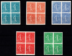 FRANCE - N° 201 - SEMEUSE LIGNÉE  65c - Essais - 5 Blocs De 4 - LUXE. - Prove Di Colore 1900-1944