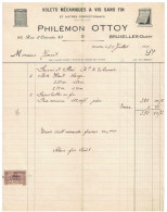 Facture 1924 Bruxelles-Ouest Philémon Ottoy Volets Mécaniques à Vis Sans Fin + TP Fiscaux - Ambachten