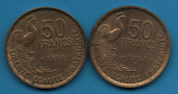 FRANCE 2 X 50 FRANCS 1951 + 1951B Guiraud F. 425 - KM#918 - 50 Francs