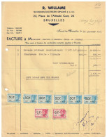 Facture 1945 Bruxelles R. Willame Technicien-Electricien > Chimay  + TP Fiscaux - Électricité & Gaz