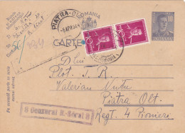 Romania, 1944, WWII Military Censored CENSOR ,POSTCARD STATIONERY,FROM PIATRA-OLT TO RAMNICU-SARAT 8 - 2. Weltkrieg (Briefe)